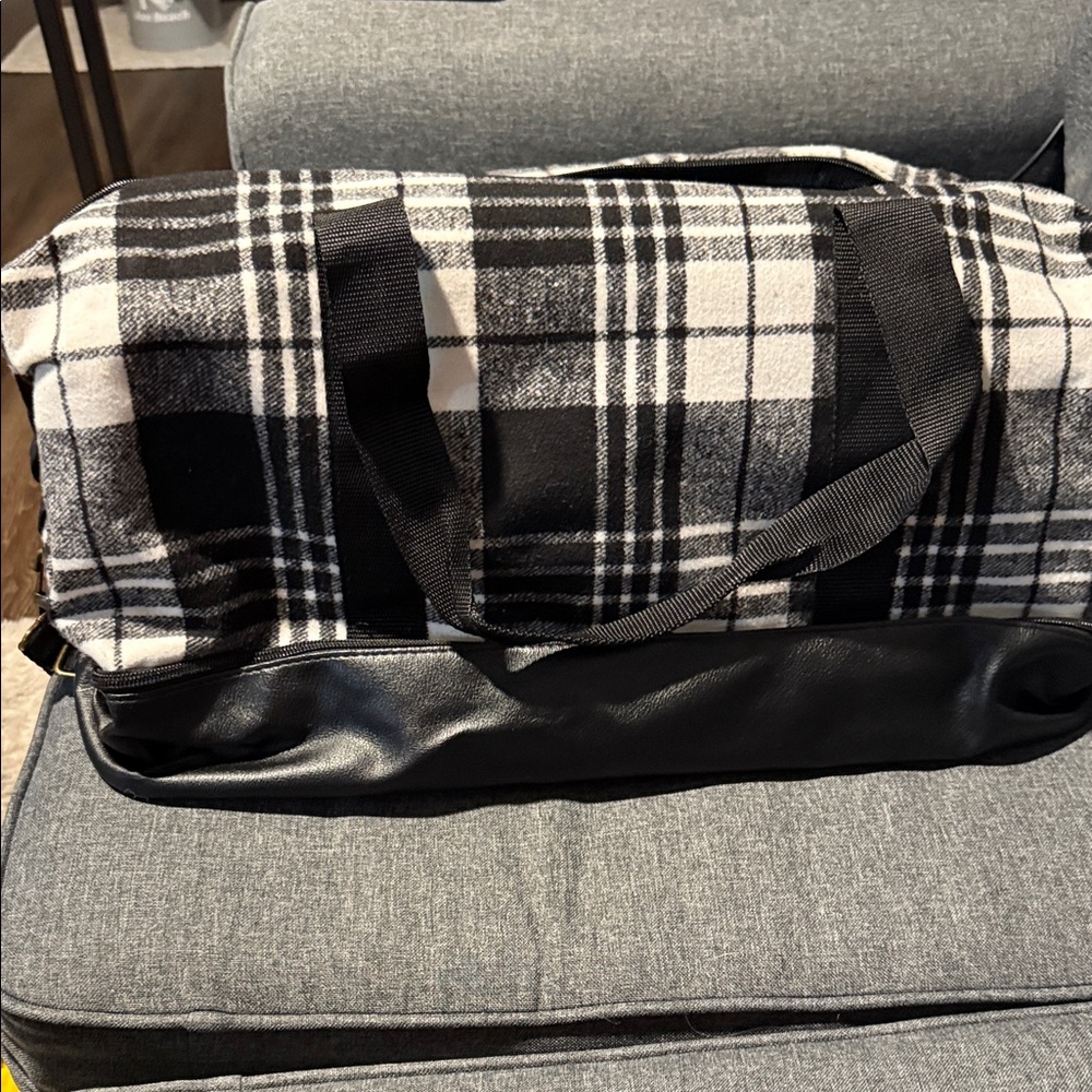 New! Black and White Plaid Weekender Bag